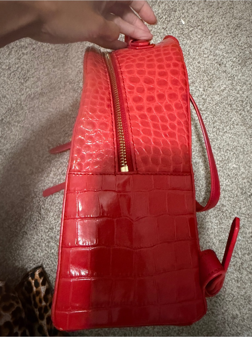 “Authentic” Tory Burch Red Croc-Embossed Mini Backpack - Picture 4 of 7
